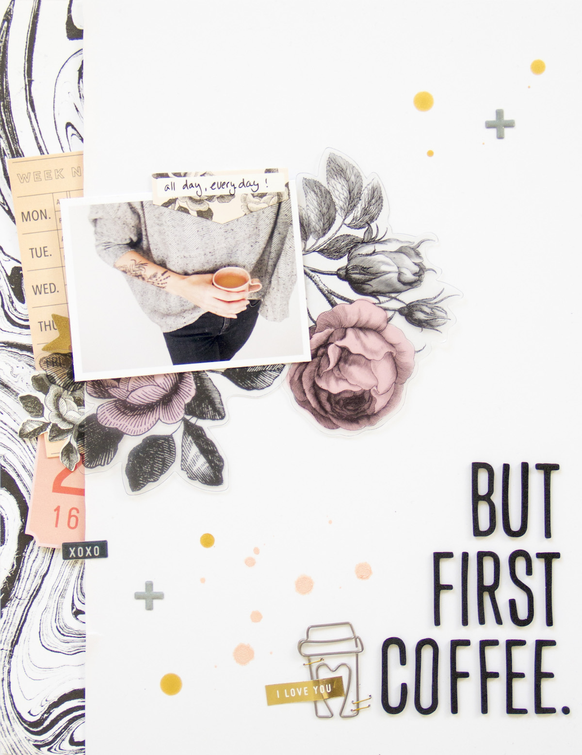 But First Coffee by ScatteredConfetti. // #scrapbooking #layout #cratepaper