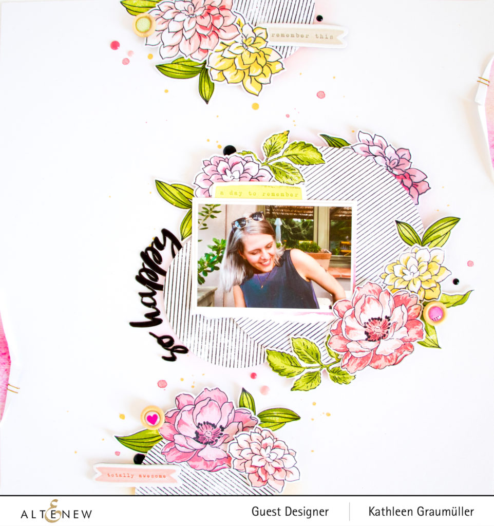 So Happy by ScatteredConfetti with the Altenew Build-a-Flower Dahlia stamp set. // #scrapbooking #altenew
